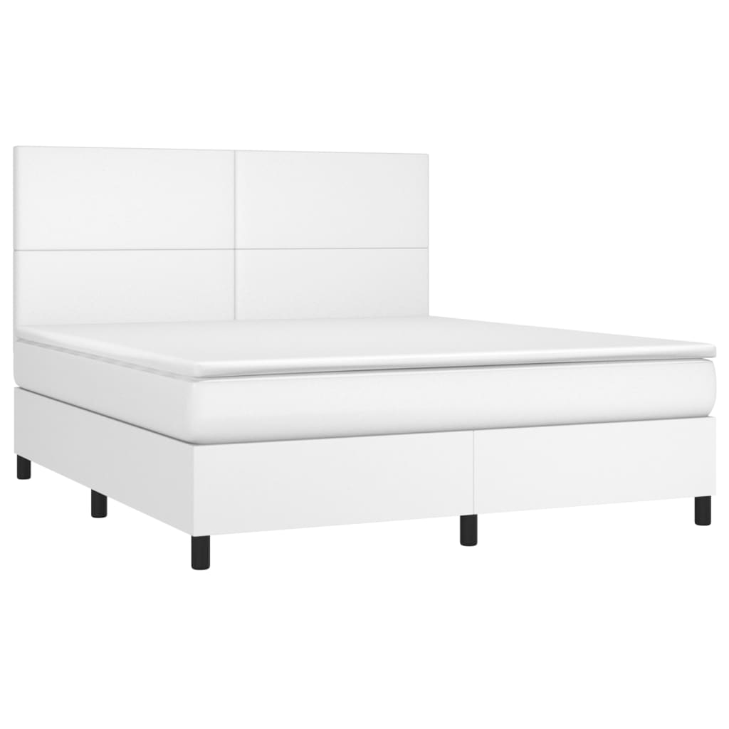 vidaXL Boxspringbett mit Matratze Weiß 160x200 cm Kunstleder