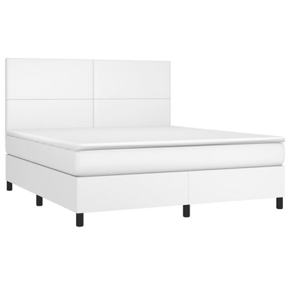 vidaXL Boxspringbett mit Matratze Weiß 160x200 cm Kunstleder