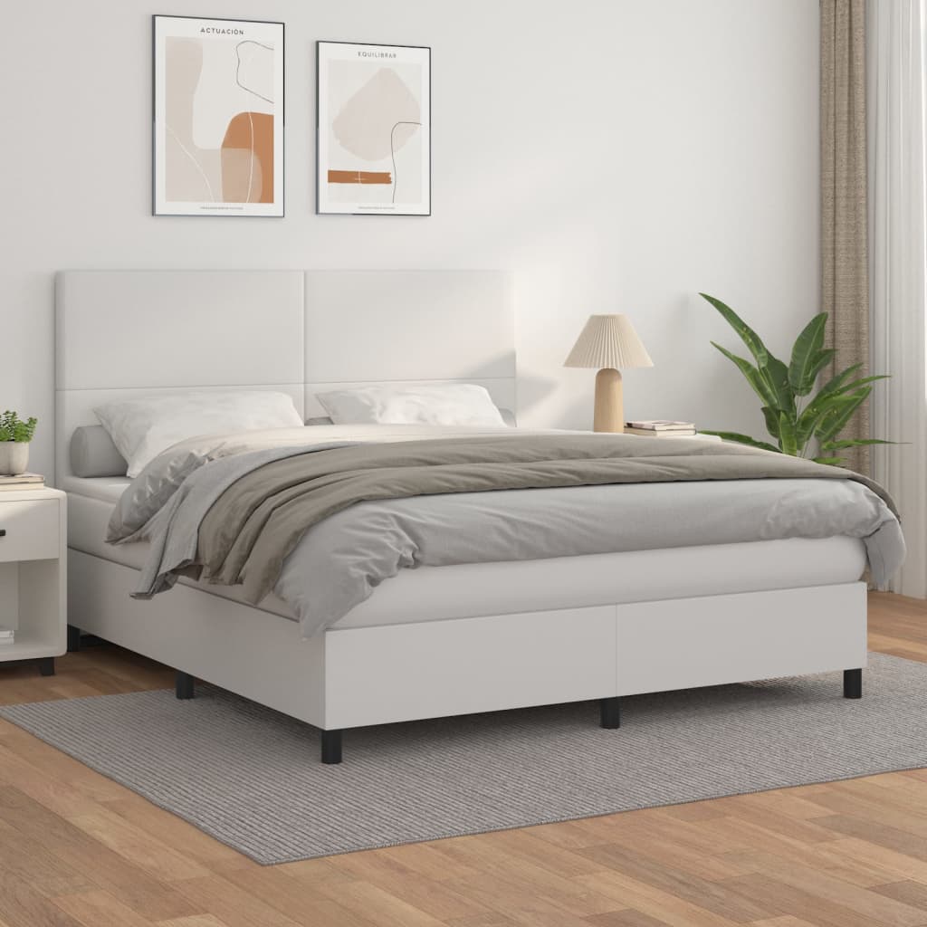 vidaXL Boxspringbett mit Matratze Weiß 160x200 cm Kunstleder