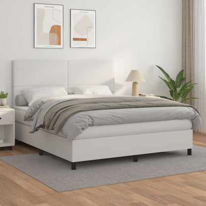 vidaXL Boxspringbett mit Matratze Weiß 160x200 cm Kunstleder