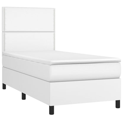 vidaXL Boxspringbett mit Matratze Weiß 90x190 cm Kunstleder