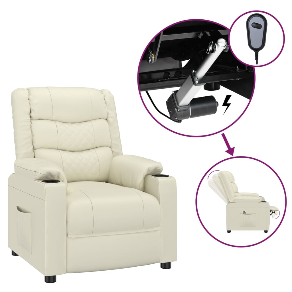 vidaXL Fauteuil relax électrique crème similicuir