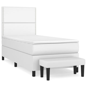 vidaXL Boxspringbett mit Matratze Weiß 90x200 cm Kunstleder