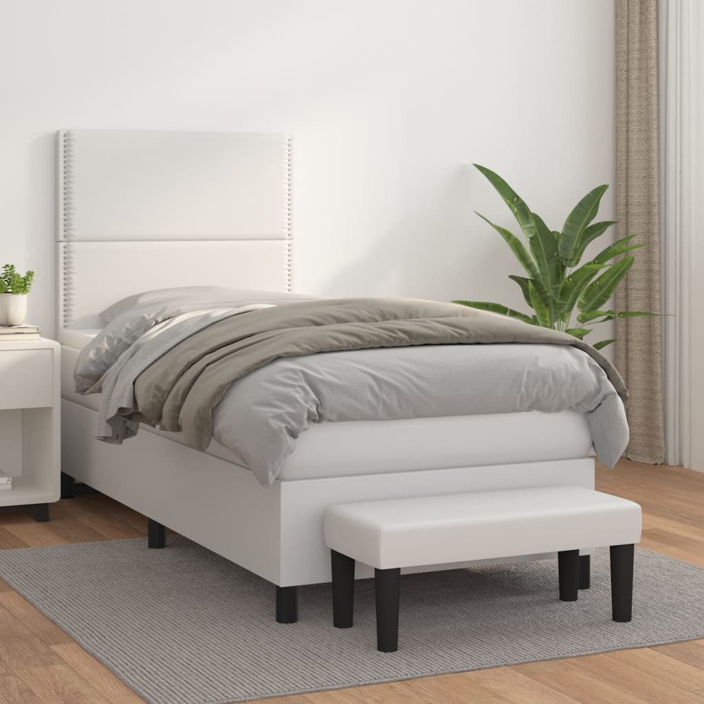 vidaXL Boxspringbett mit Matratze Weiß 90x200 cm Kunstleder
