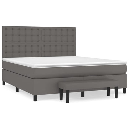 vidaXL Boxspringbett mit Matratze Grau 160x200 cm Kunstleder