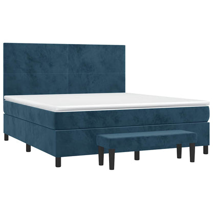 vidaXL Lit boxspring avec matelas Velours bleu foncé 160x200 cm