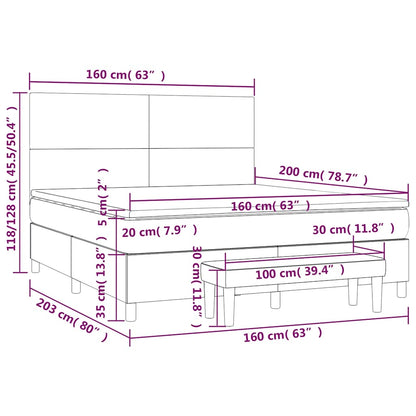 vidaXL Lit boxspring avec matelas Velours bleu foncé 160x200 cm