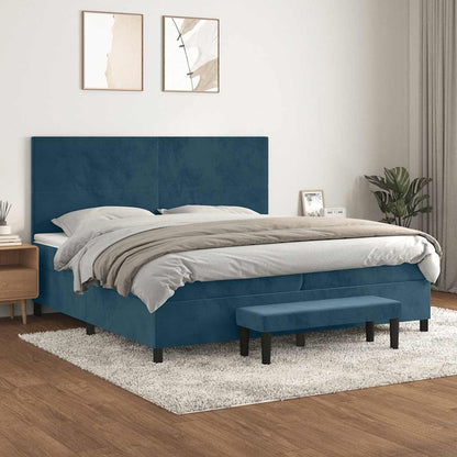 vidaXL Lit tapissier avec matelas bleu foncé 200x200 cm velours