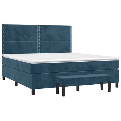 vidaXL Lit boxspring avec matelas Velours bleu foncé 160x200 cm