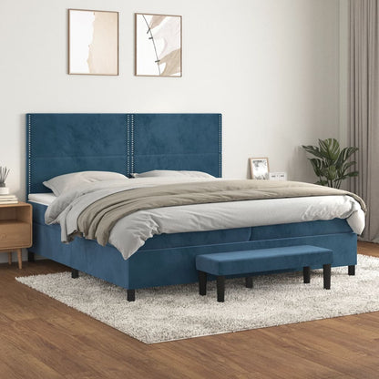 vidaXL Lit tapissier avec matelas bleu foncé 200x200 cm velours