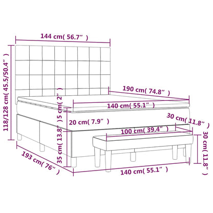 vidaXL Lit tapissier avec matelas bleu foncé 140x190 cm Velours
