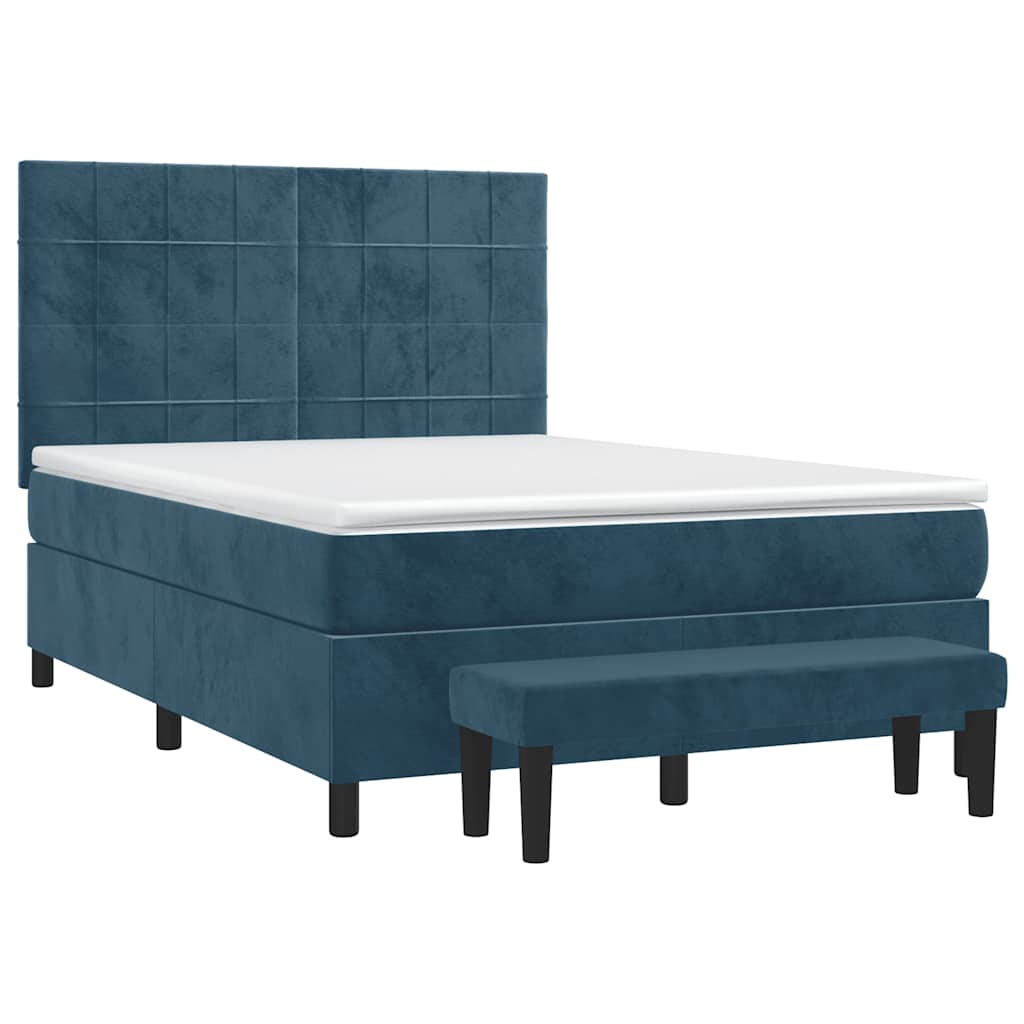 vidaXL Lit coffre avec matelas Bleu foncé 140x200 cm Velours