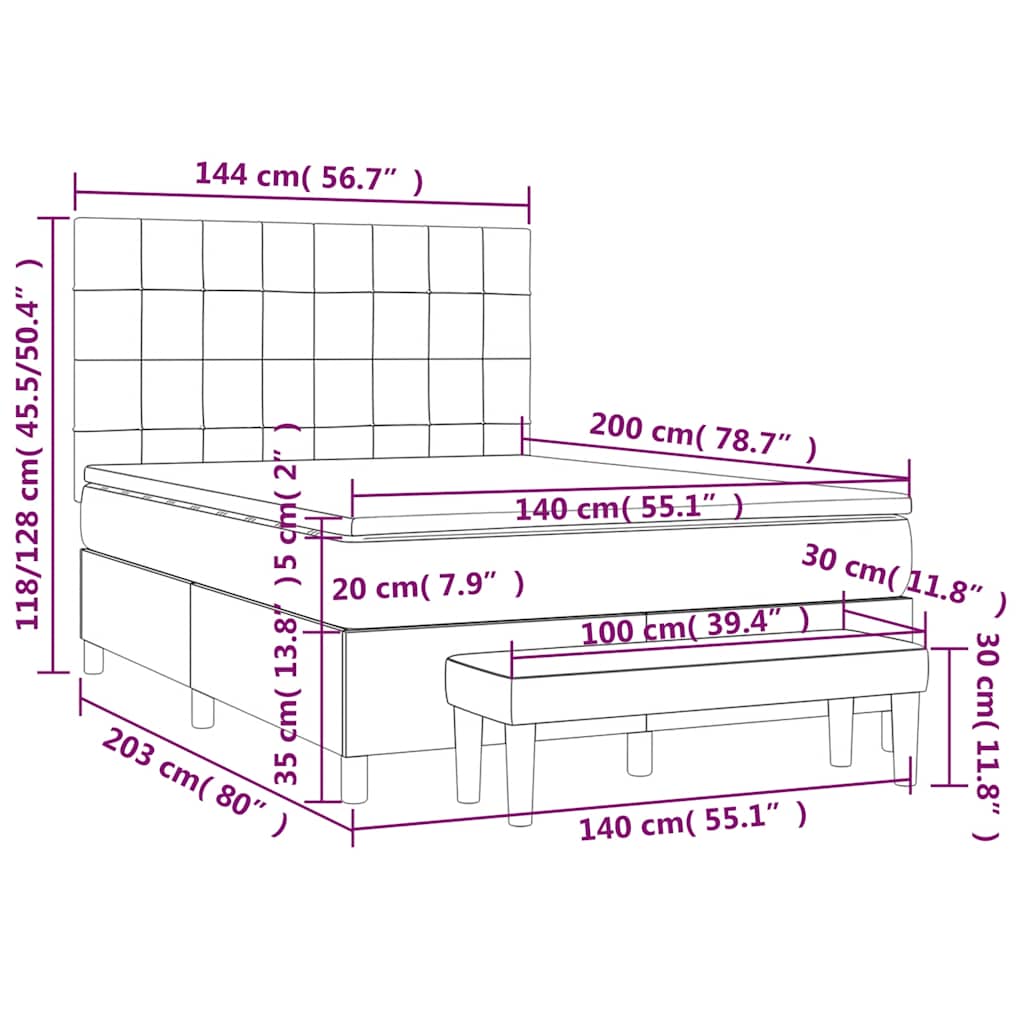 vidaXL Lit coffre avec matelas Bleu foncé 140x200 cm Velours