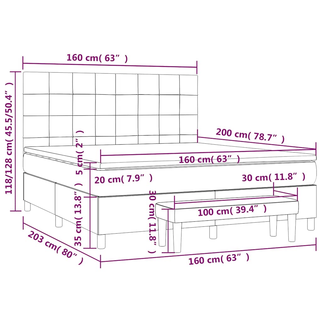 vidaXL Lit boxspring avec matelas Velours bleu foncé 160x200 cm