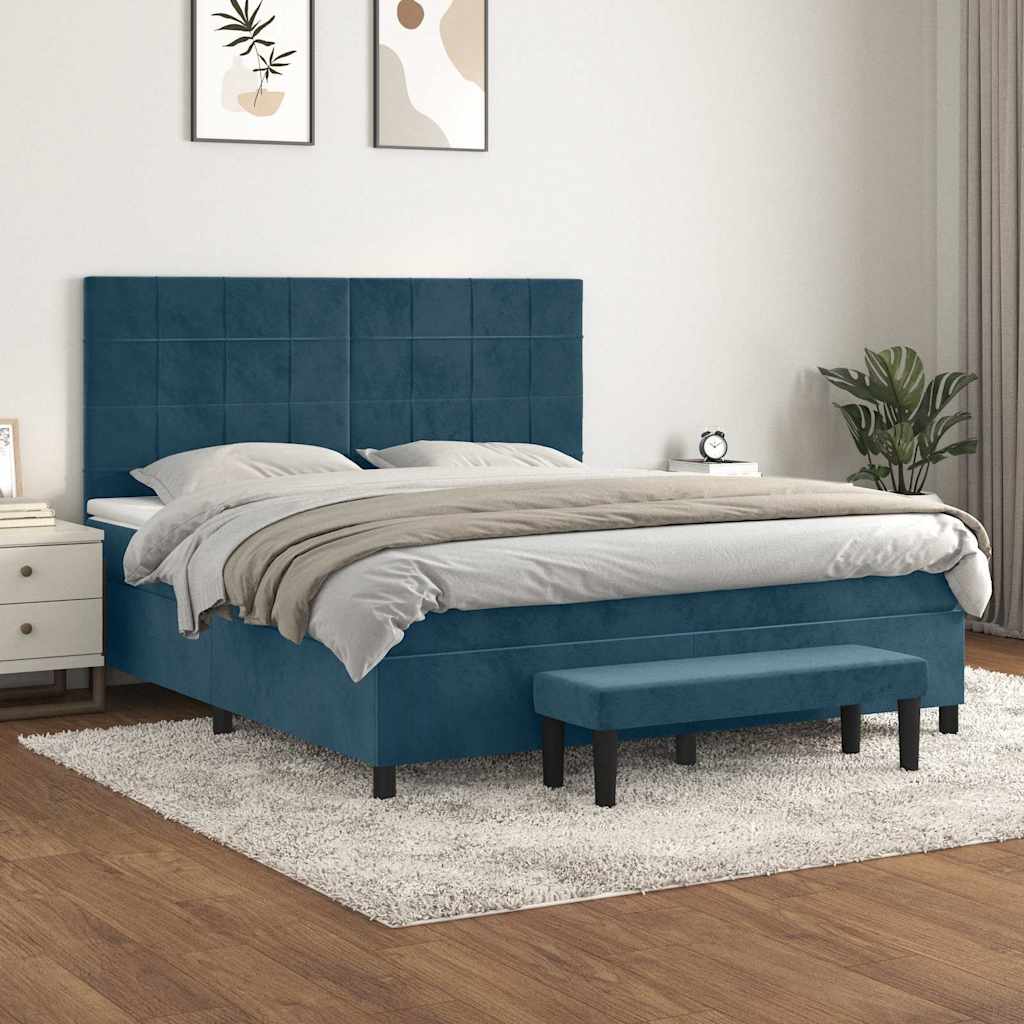 vidaXL Lit boxspring avec matelas Velours bleu foncé 160x200 cm