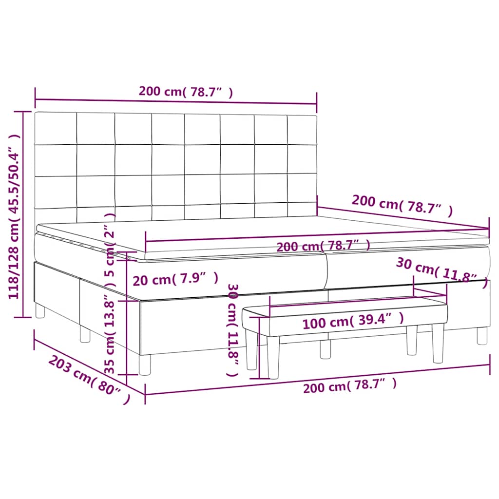 vidaXL Lit tapissier avec matelas bleu foncé 200x200 cm velours