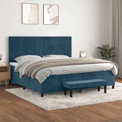 vidaXL Lit tapissier avec matelas bleu foncé 200x200 cm velours