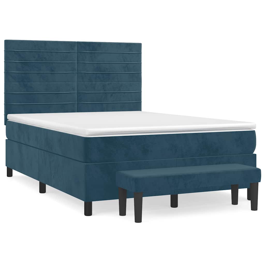 vidaXL Lit tapissier avec matelas bleu foncé 140x190 cm Velours