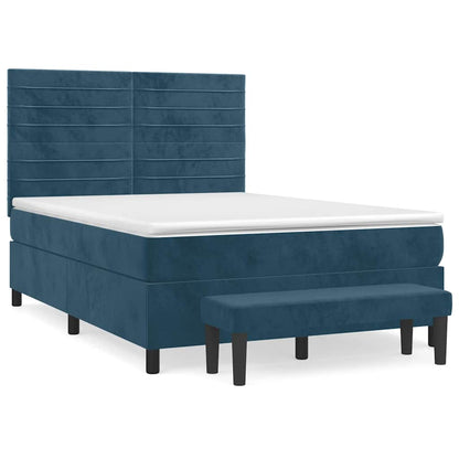 vidaXL Lit coffre avec matelas Bleu foncé 140x200 cm Velours
