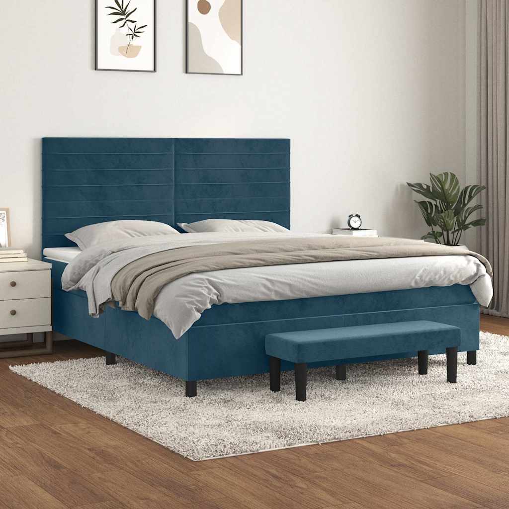 vidaXL Lit boxspring avec matelas Velours bleu foncé 160x200 cm