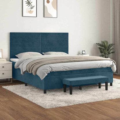 vidaXL Lit boxspring avec matelas Velours bleu foncé 160x200 cm