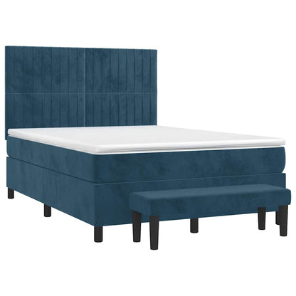 vidaXL Lit tapissier avec matelas bleu foncé 140x190 cm Velours