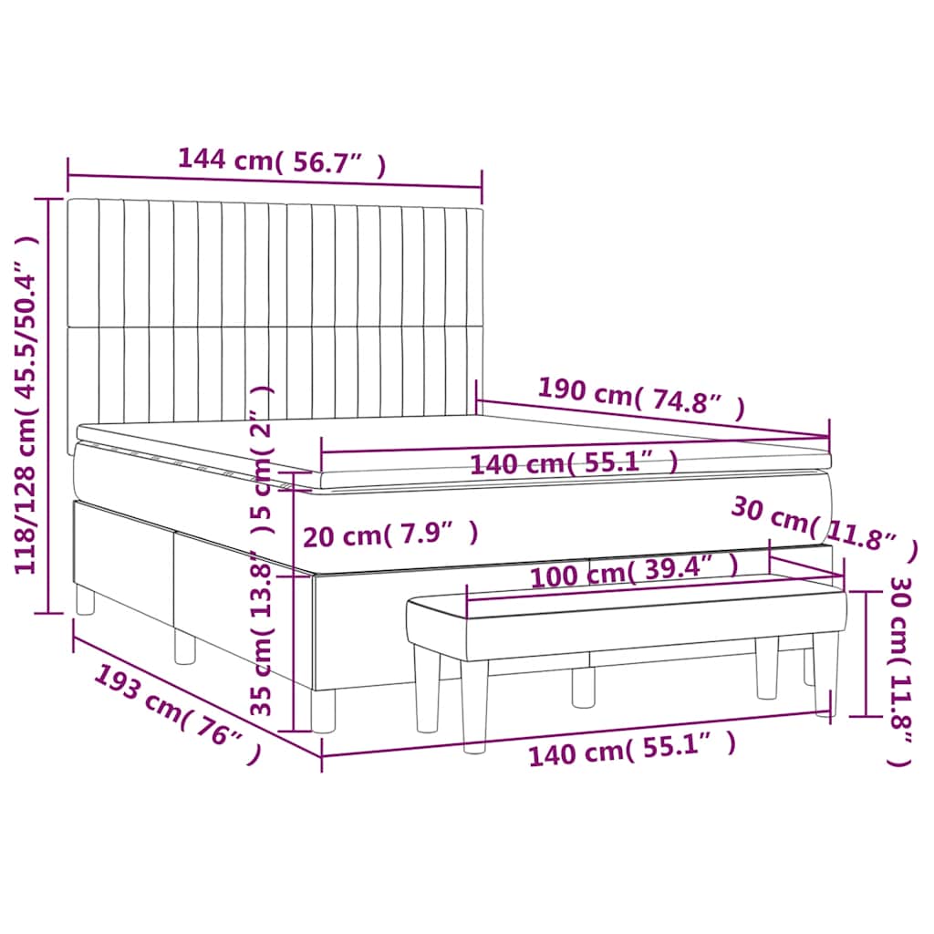 vidaXL Lit tapissier avec matelas bleu foncé 140x190 cm Velours