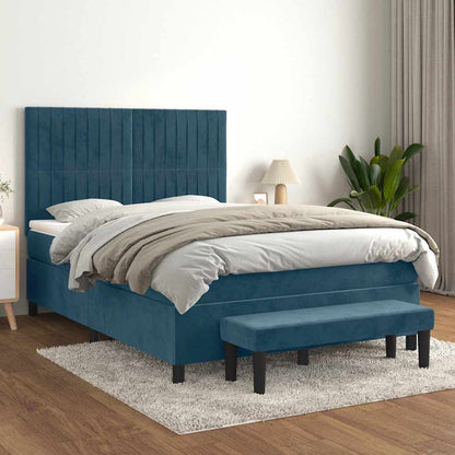 vidaXL Lit tapissier avec matelas bleu foncé 140x190 cm Velours