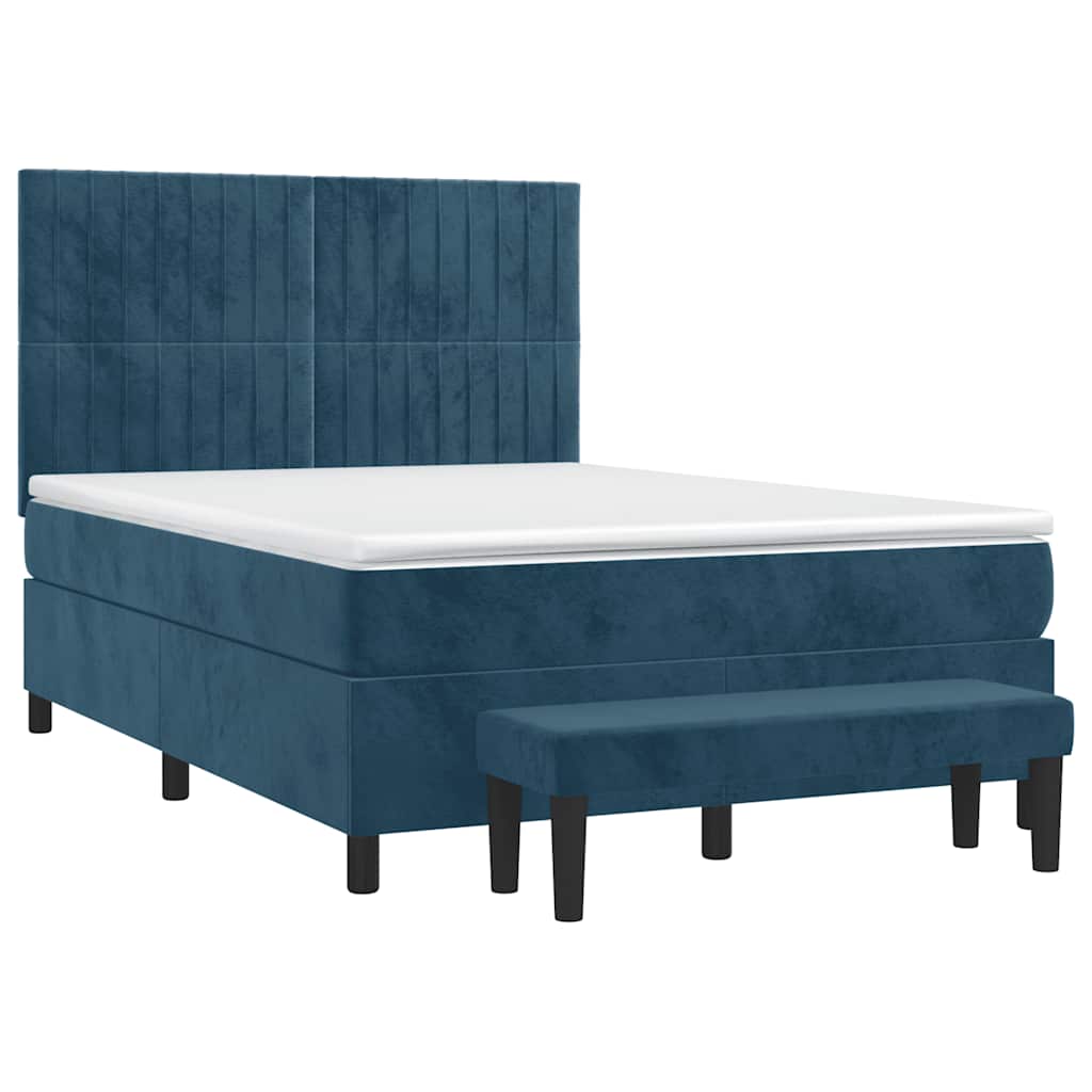 vidaXL Lit coffre avec matelas Bleu foncé 140x200 cm Velours