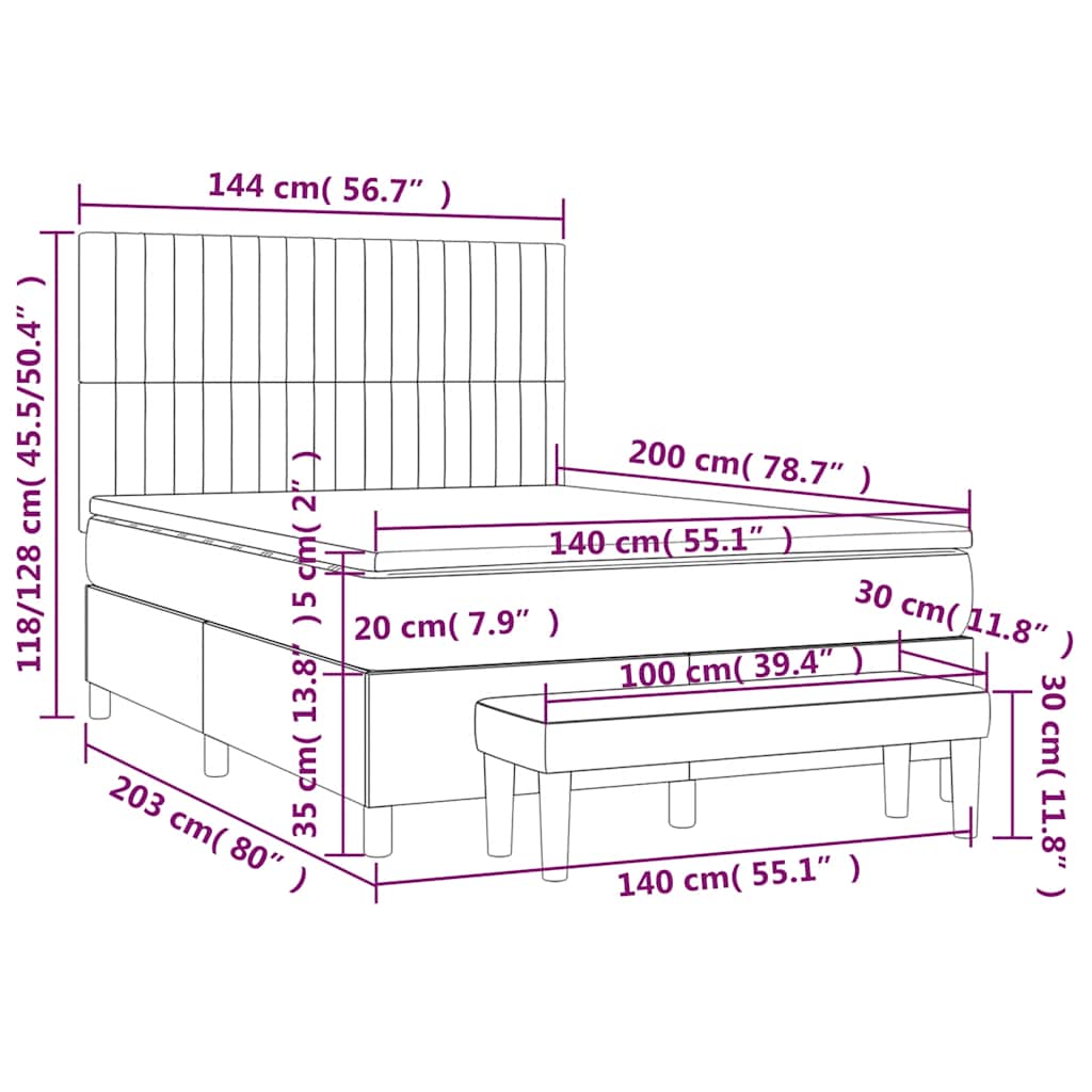 vidaXL Lit coffre avec matelas Bleu foncé 140x200 cm Velours