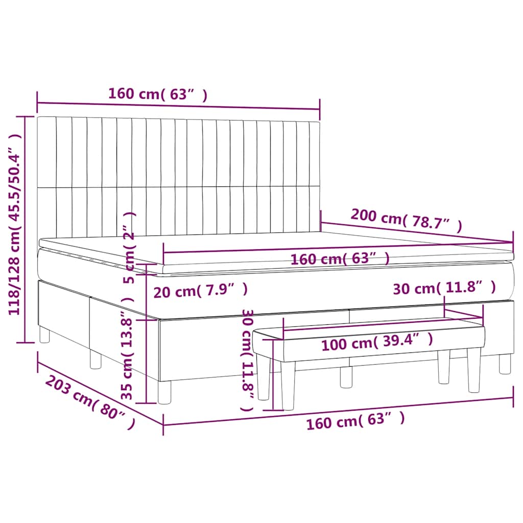 vidaXL Lit boxspring avec matelas Velours bleu foncé 160x200 cm