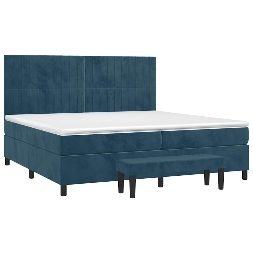vidaXL Lit tapissier avec matelas bleu foncé 200x200 cm velours