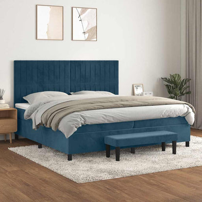 vidaXL Lit tapissier avec matelas bleu foncé 200x200 cm velours