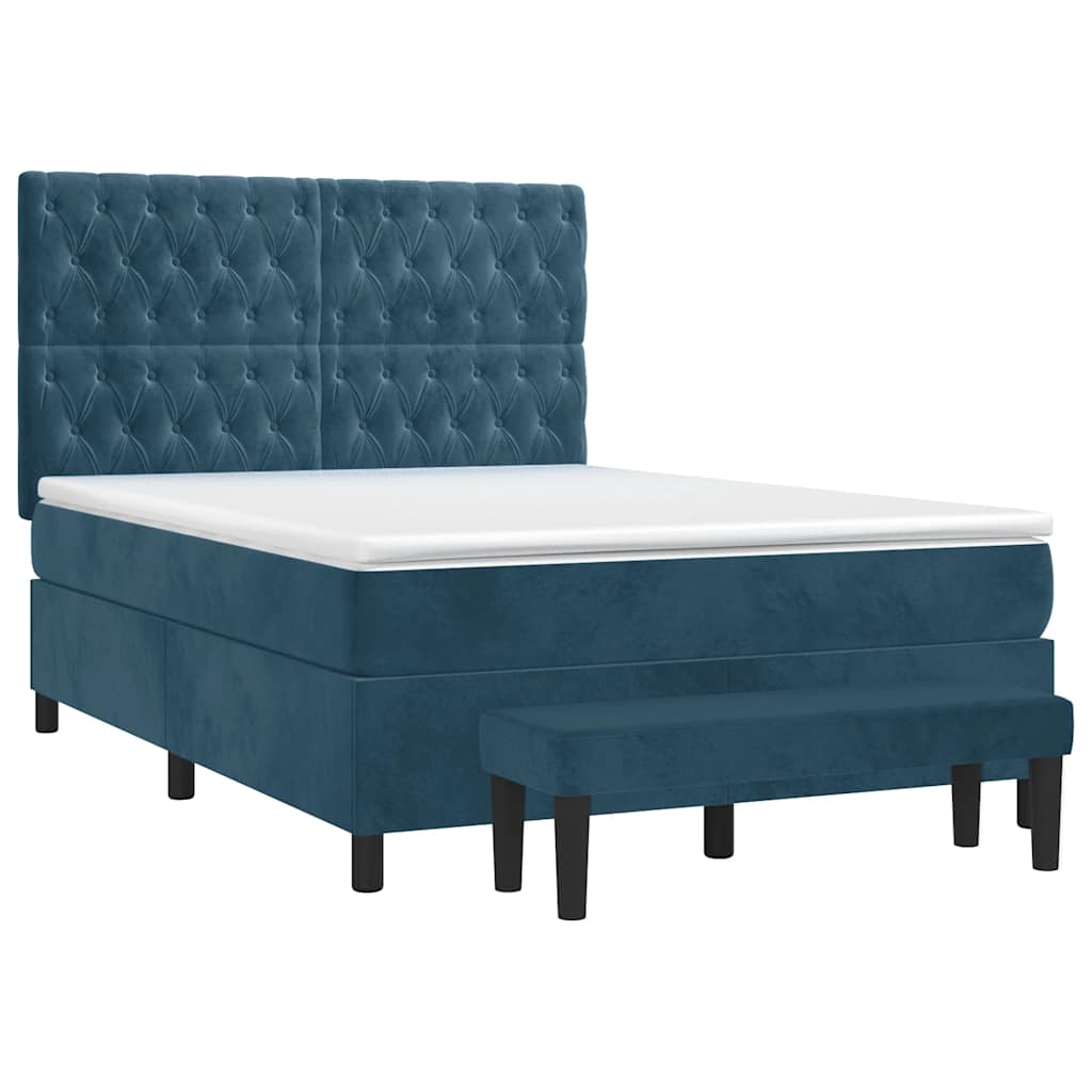 vidaXL Lit tapissier avec matelas bleu foncé 140x190 cm Velours