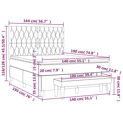 vidaXL Lit tapissier avec matelas bleu foncé 140x190 cm Velours