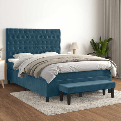 vidaXL Lit tapissier avec matelas bleu foncé 140x190 cm Velours