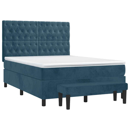 vidaXL Lit coffre avec matelas Bleu foncé 140x200 cm Velours
