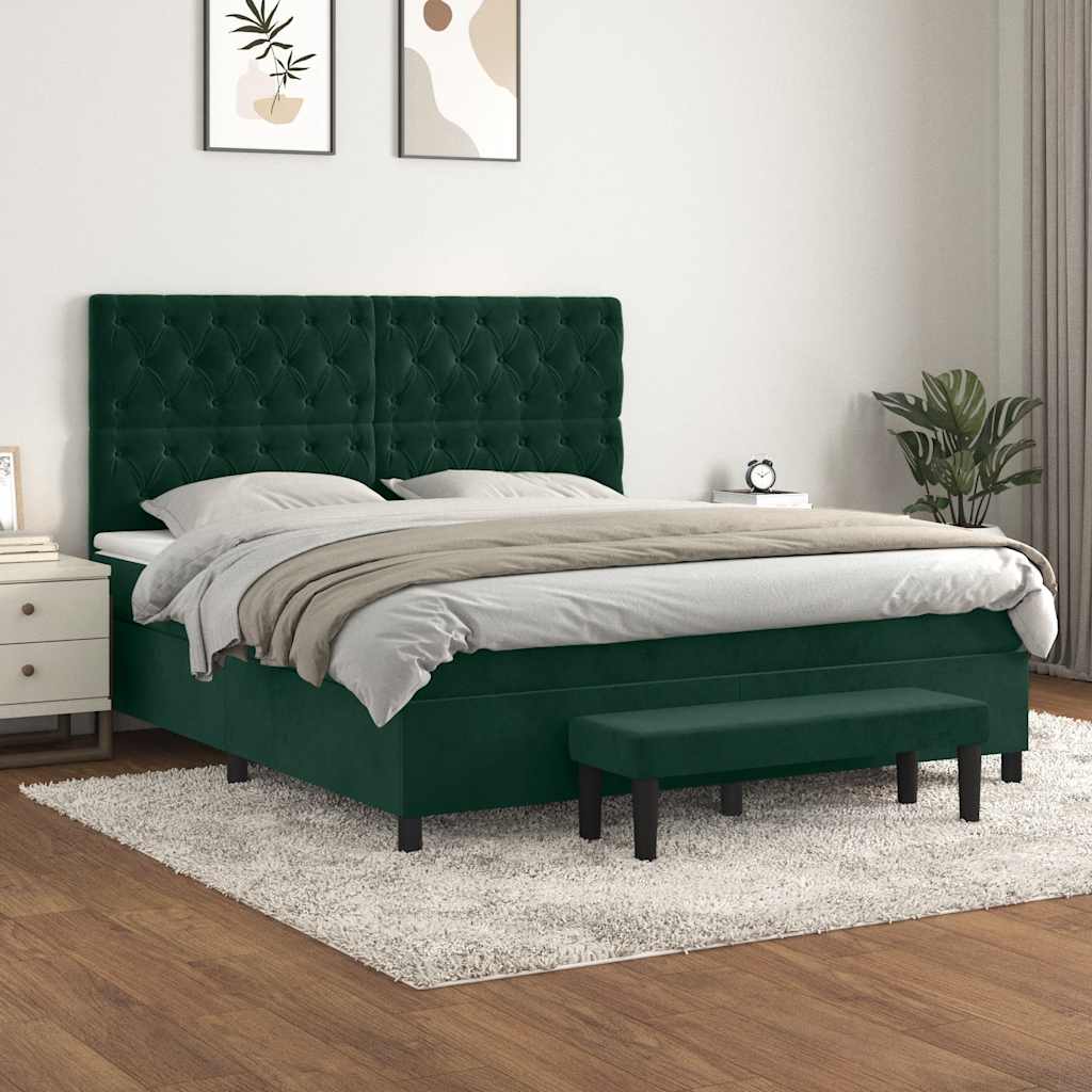 Boxspringbett mit Matratze Dunkelgrün 160x200 cm Samt