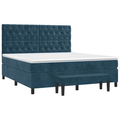 vidaXL Lit boxspring avec matelas Velours bleu foncé 160x200 cm