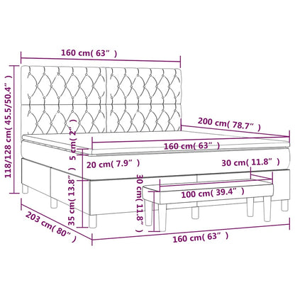 vidaXL Lit boxspring avec matelas Velours bleu foncé 160x200 cm