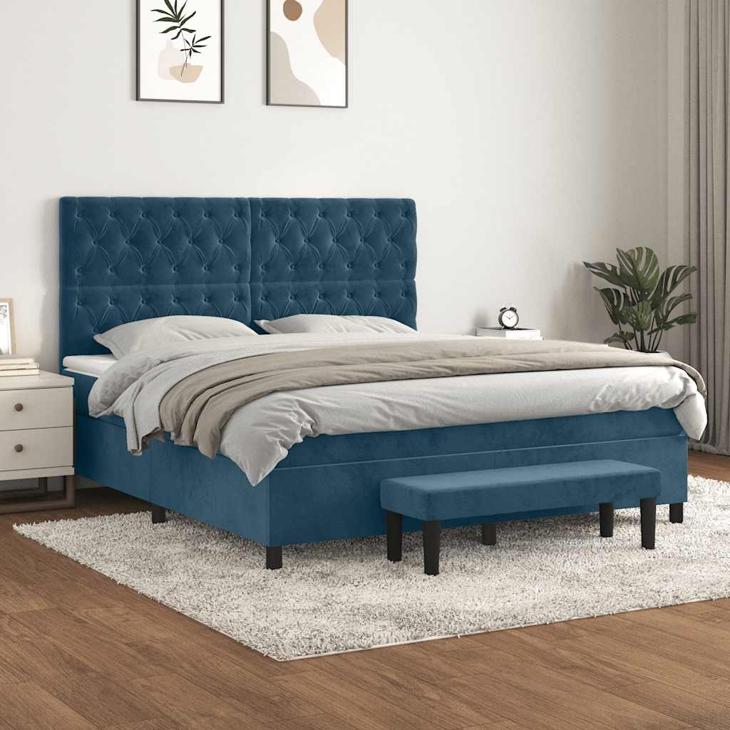 vidaXL Lit boxspring avec matelas Velours bleu foncé 160x200 cm
