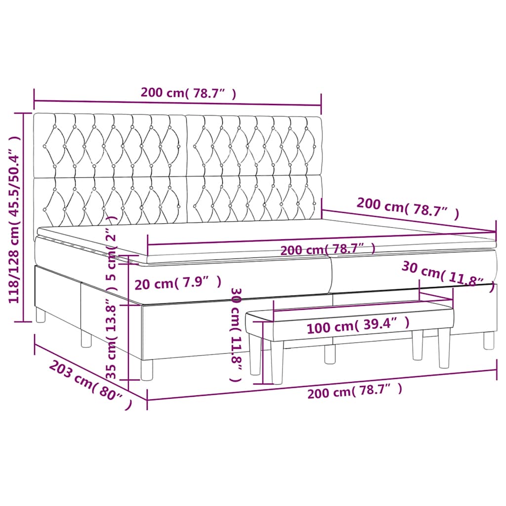 vidaXL Lit tapissier avec matelas bleu foncé 200x200 cm velours