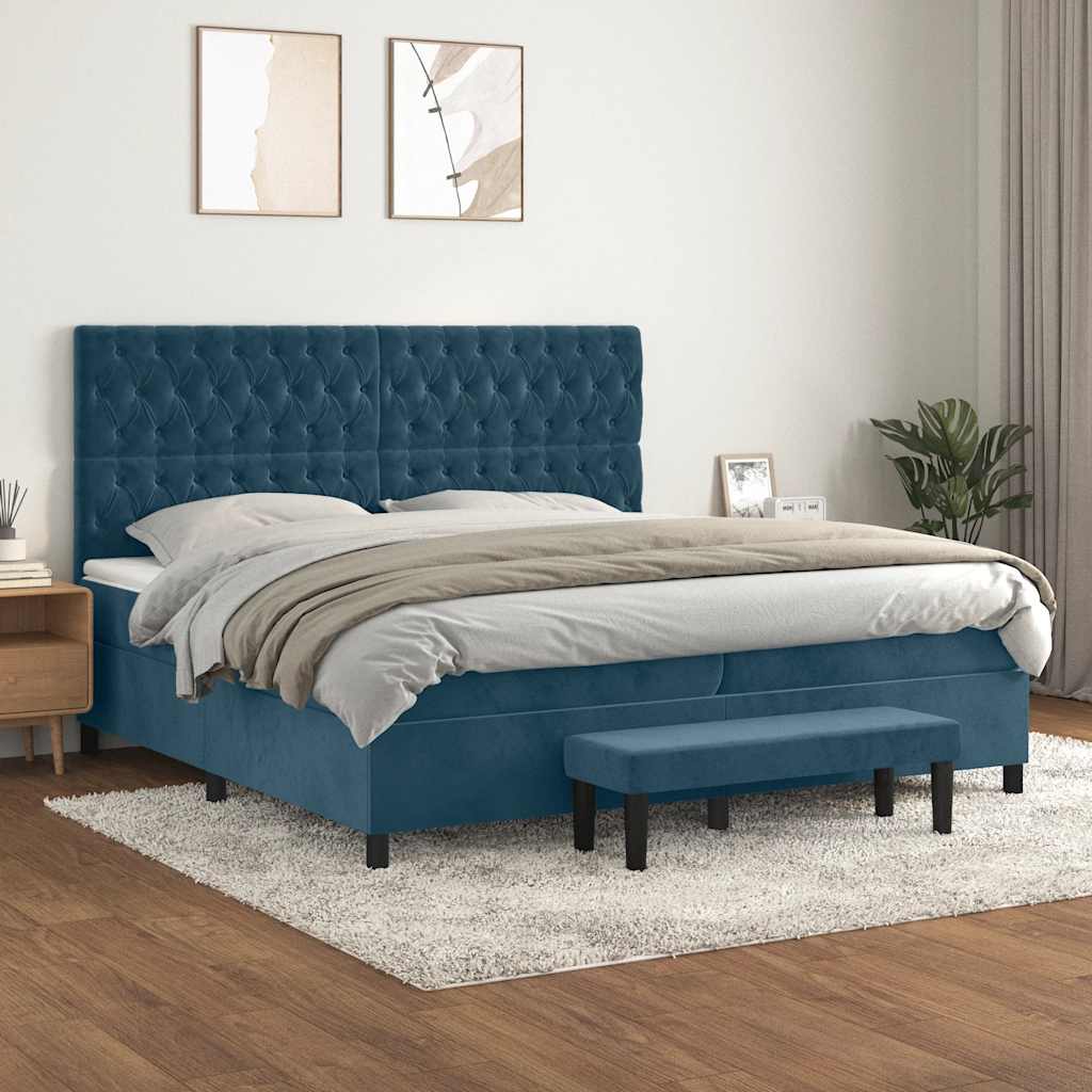 vidaXL Lit tapissier avec matelas bleu foncé 200x200 cm velours