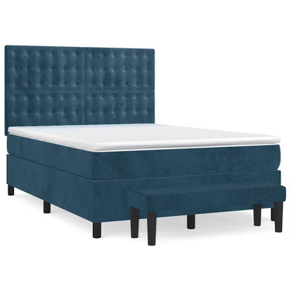 vidaXL Lit coffre avec matelas Bleu foncé 140x200 cm Velours