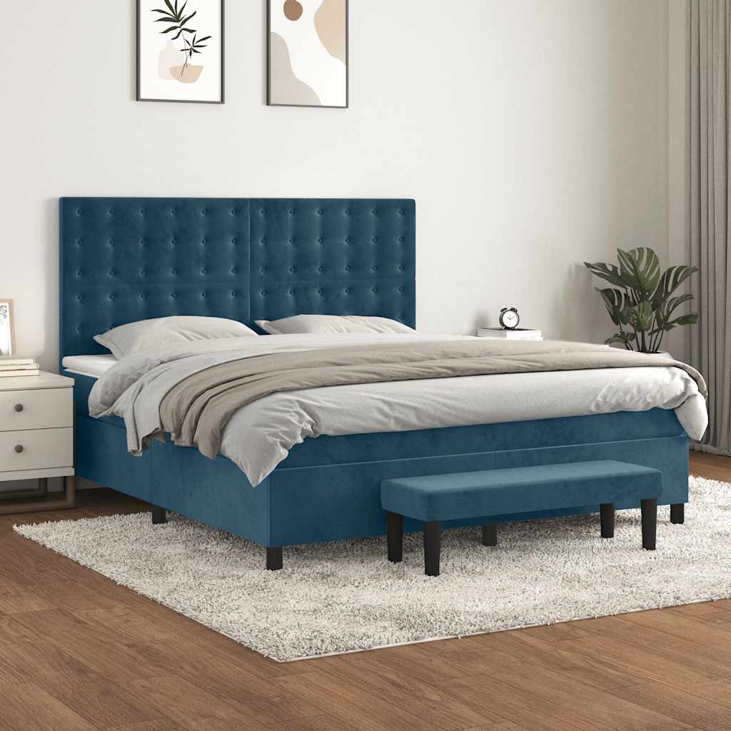 vidaXL Lit boxspring avec matelas Velours bleu foncé 160x200 cm