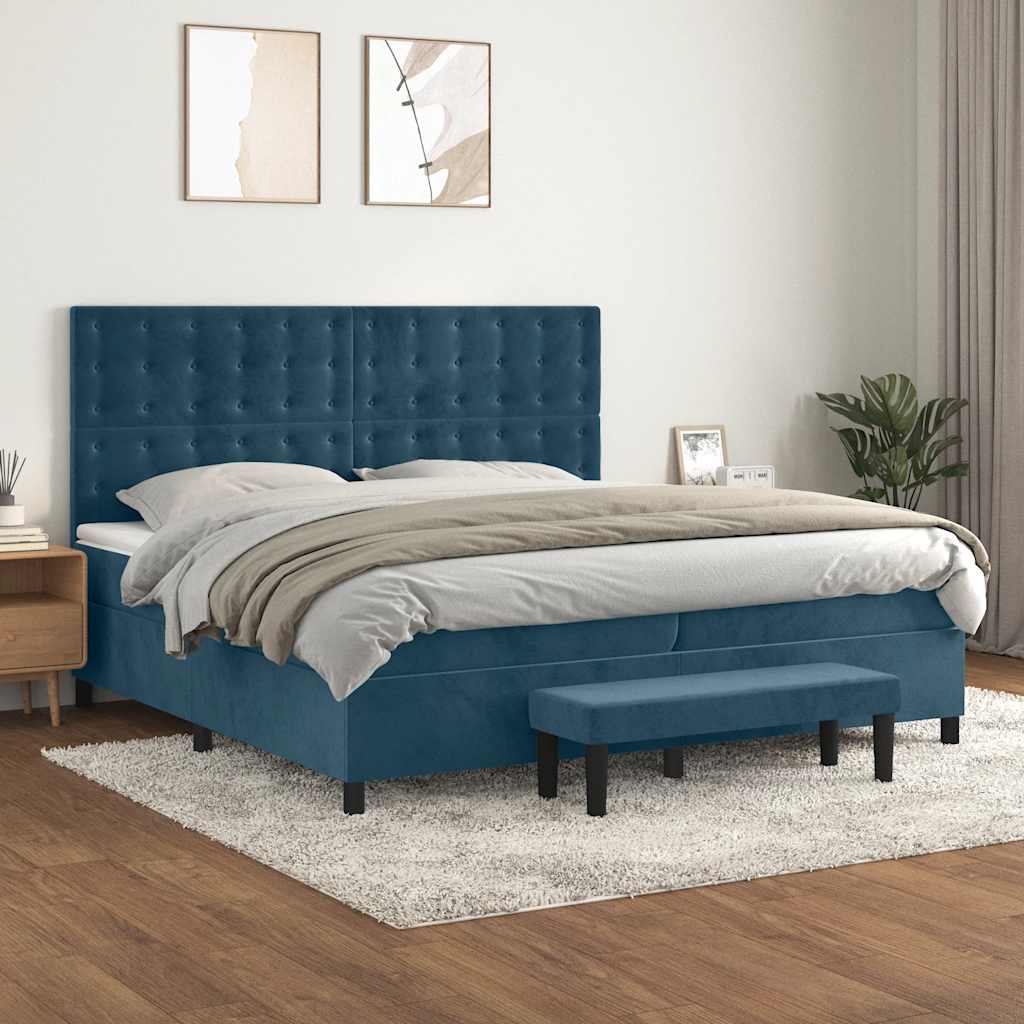 vidaXL Lit tapissier avec matelas bleu foncé 200x200 cm velours