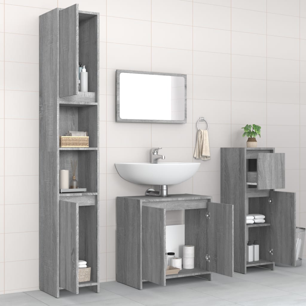 vidaXL 4-tlg. Badmöbel-Set Grau Sonoma Holzwerkstoff