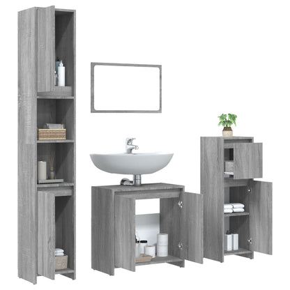 vidaXL 4-tlg. Badmöbel-Set Grau Sonoma Holzwerkstoff