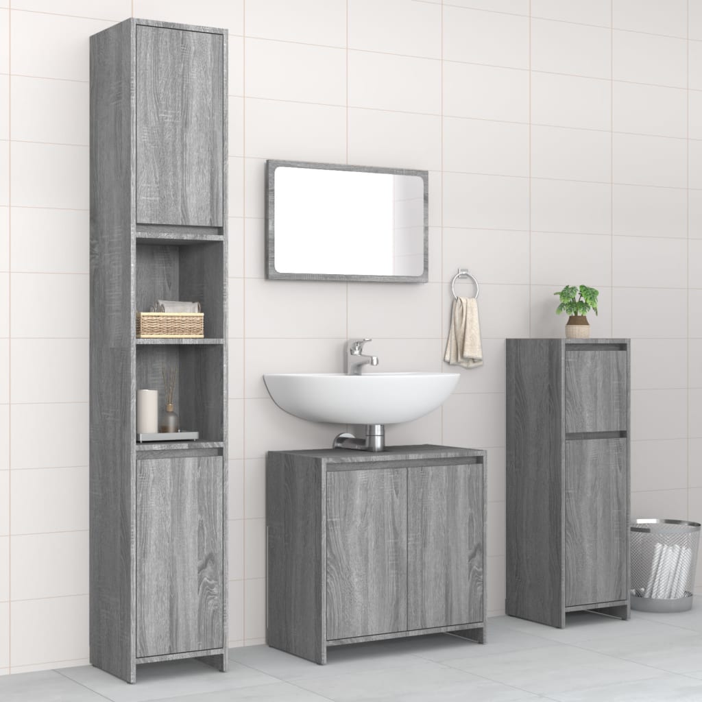 vidaXL 4-tlg. Badmöbel-Set Grau Sonoma Holzwerkstoff