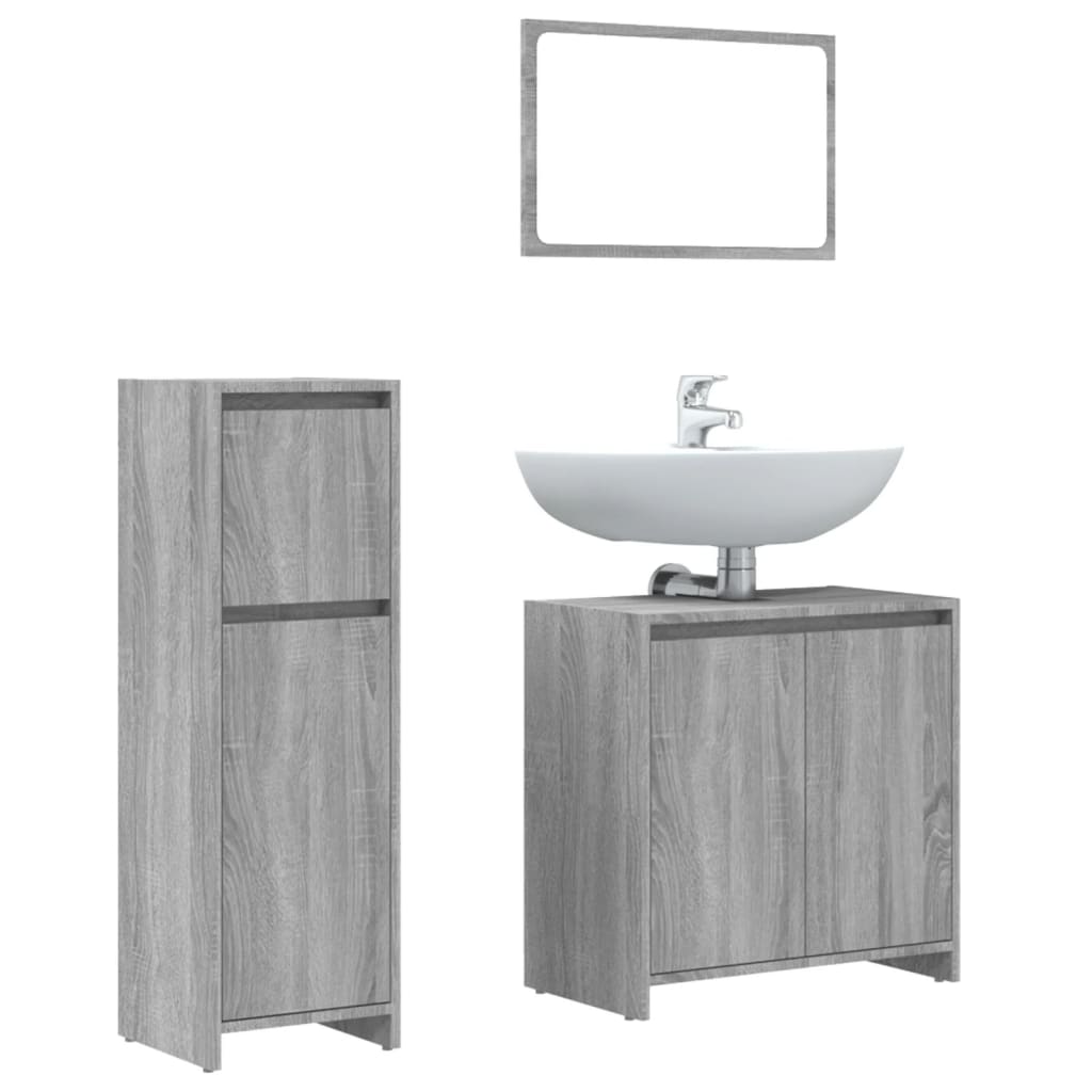 vidaXL Ensemble de meubles de salle de bain 3 pcs Gris Aggloméré Sonoma
